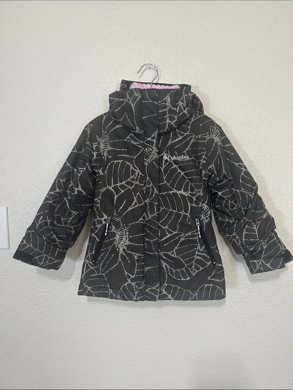 Columbia Black Interchange 3 in 1 Ski Jacket with Silver Leaf Print